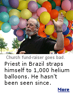 To raise money for the church, Father Adelir Antonio de Carli strapped himself to 1,000 balloons and took-off, wearing a helmet, an aluminum thermal flight suit, waterproof coveralls and a parachute.